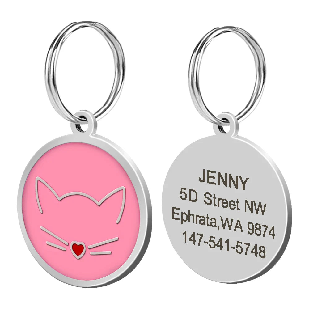 Cute Cat Tag Small Dog ID Tags Free Engraved Name Cats Kitten Name Tag Anti-lost Pet Collar Pendant Fish Shape & Cat Face Tags