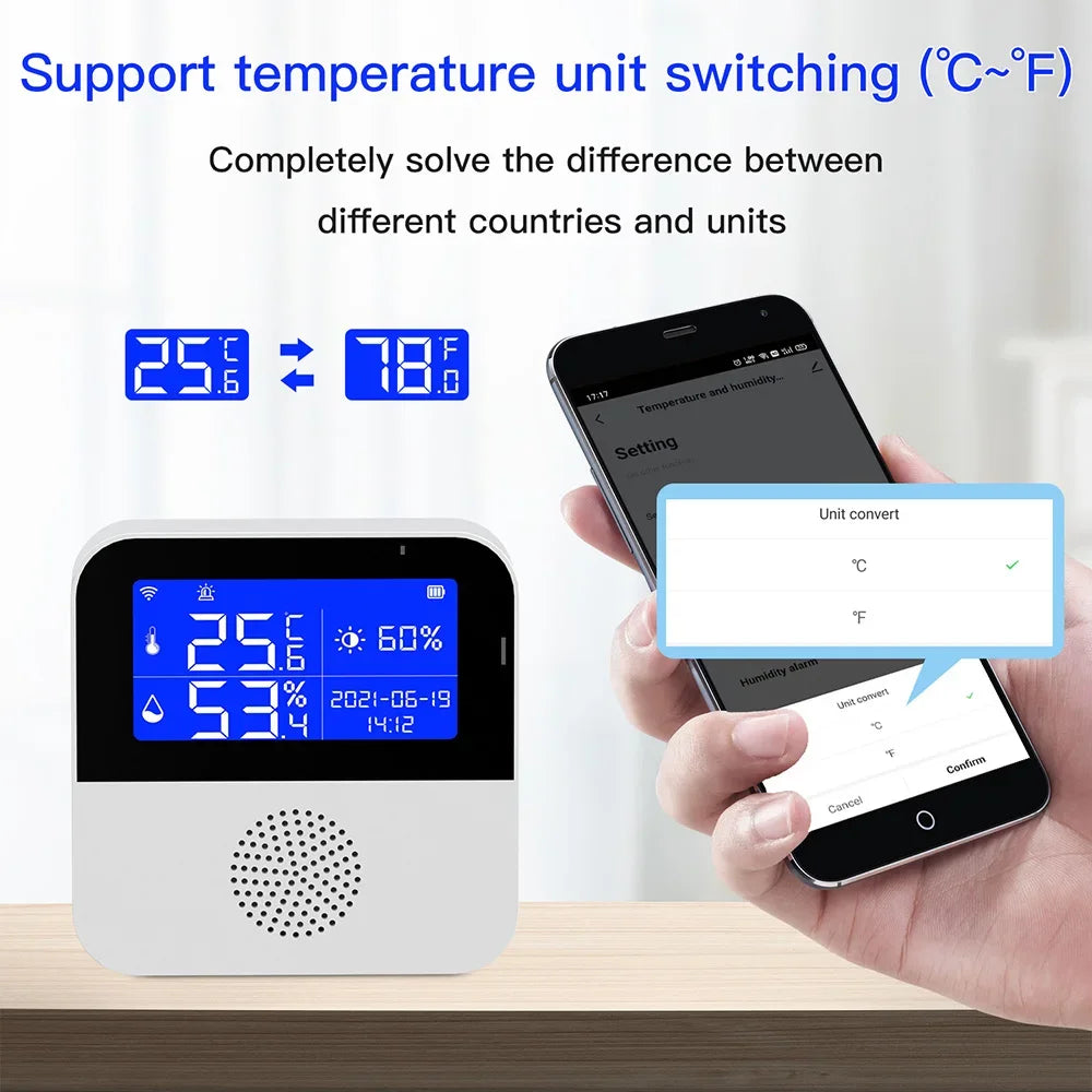 WiFi Tuya Smart Life LED Display Temperature Humidity Sensor Living Room Office Indoor Aquarium Water Temperature Detector Line