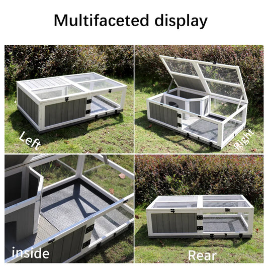 43"Upgrade Waterproof Tray, Activity Tray, Wooden Turtle House Indoor Small Animal Turtle Cage Outdoor Wooden Reptile Cage