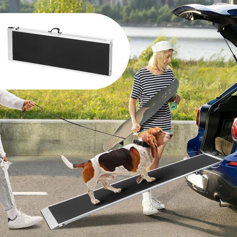 8 FT Portable Bi-Fold Folding Pet Ramp and Cat Safety Ladder Replacement for Large Dogs Cars, Trucks, SUVs, Doorstep or Bed