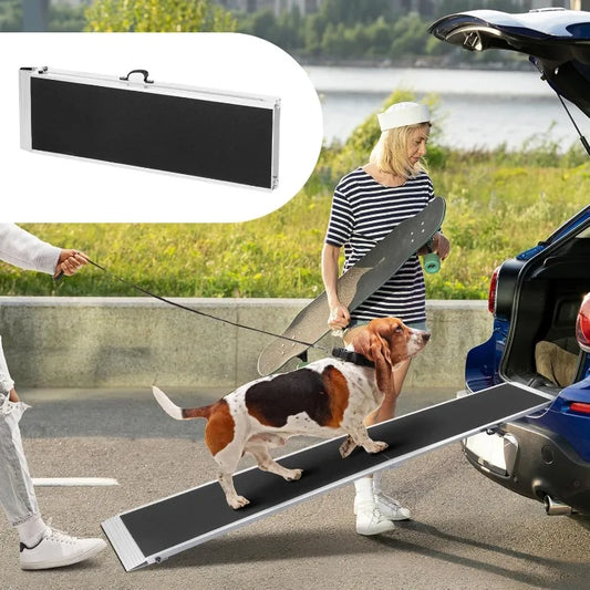 8 FT Portable Bi-Fold Folding Pet Ramp and Cat Safety Ladder Replacement for Large Dogs Cars, Trucks, SUVs, Doorstep or Bed