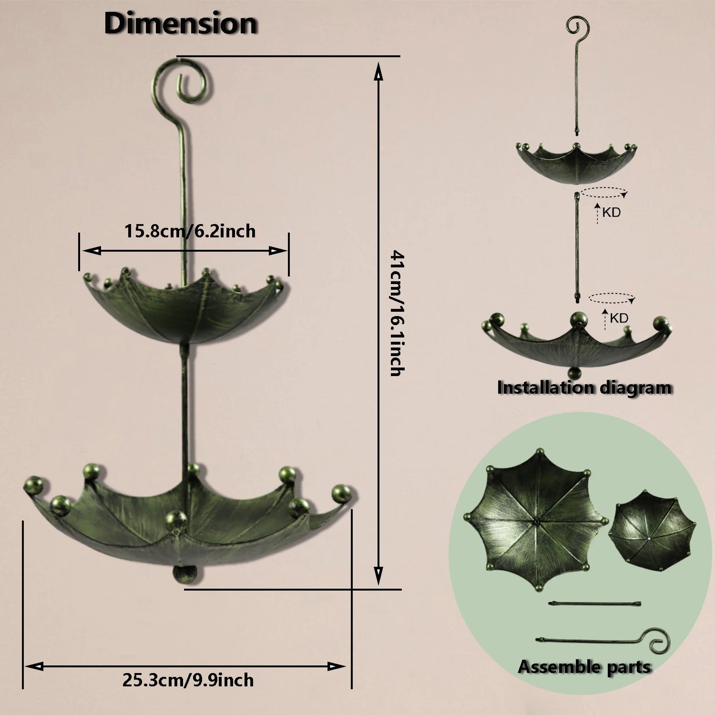 1Pc Outdoor Hanging Antique Umbrella-Shaped Bird Feeder and Food Bowl