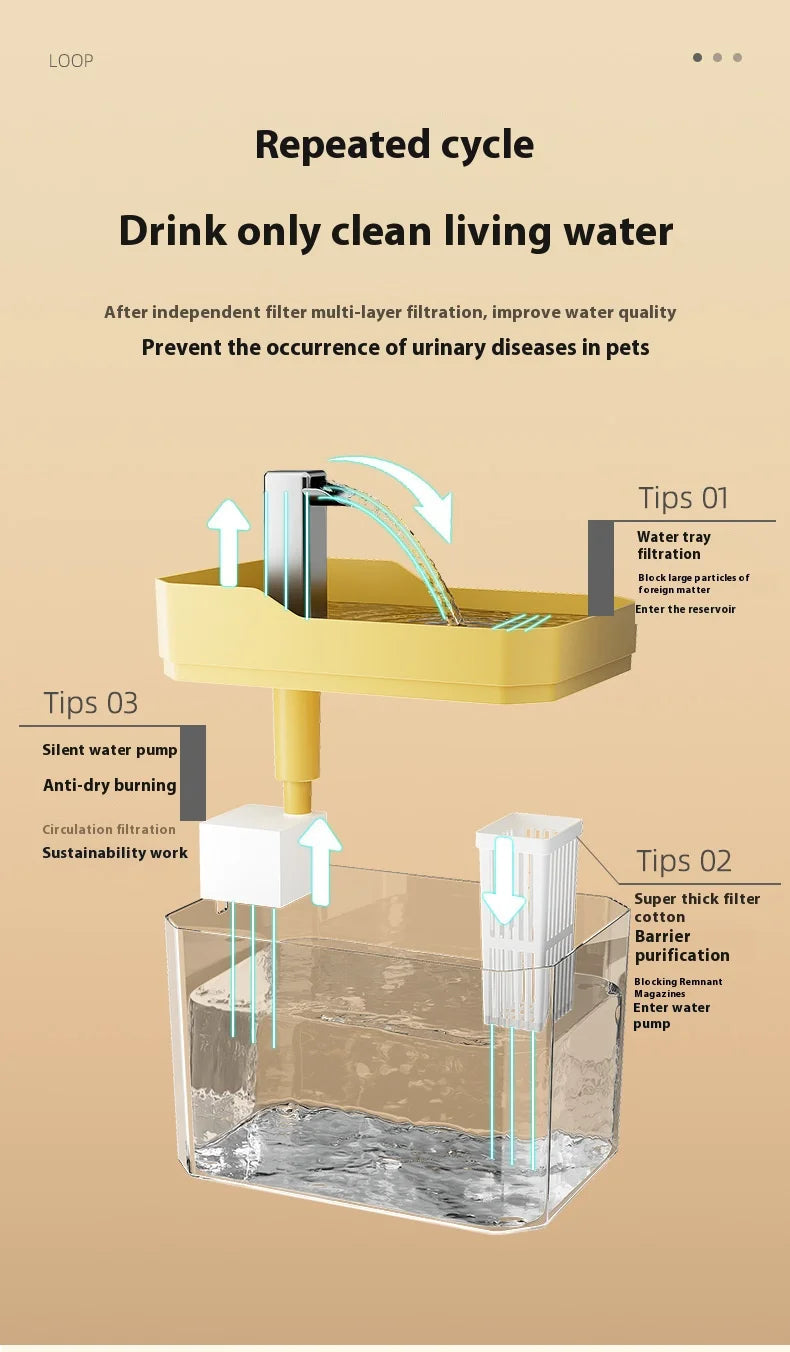 Cat Water Fountain Auto Filter Transparent  Drinker USB Anti-Dry Burning Recirculate Filtering Water Dispenser with Pump