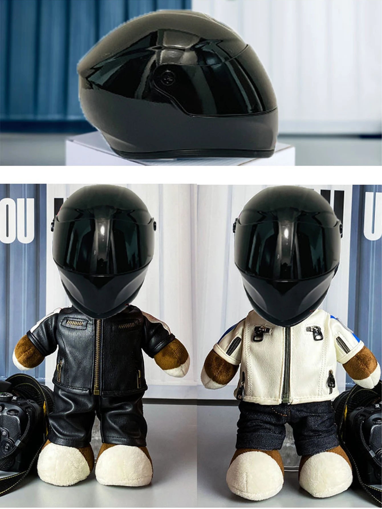 Pet Motorcycle Full Face Helmet with Anti-Detachment Safety Buckle Miniature Riding Helmet for Cats and Dogs Fan Favorite Gift