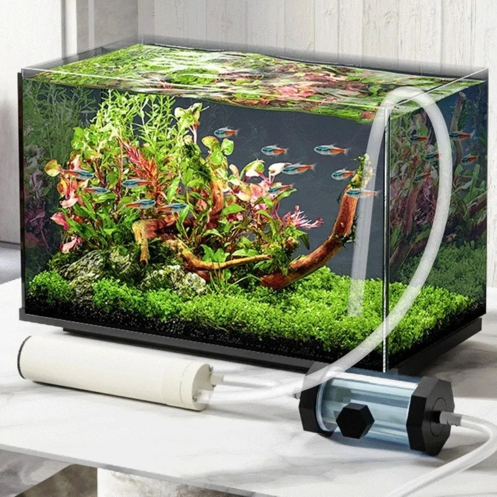 USB Powered Aquarium Water Changer 280GPH Electric Fish Tank Feces Suction Pump with Extension Tube Detachable