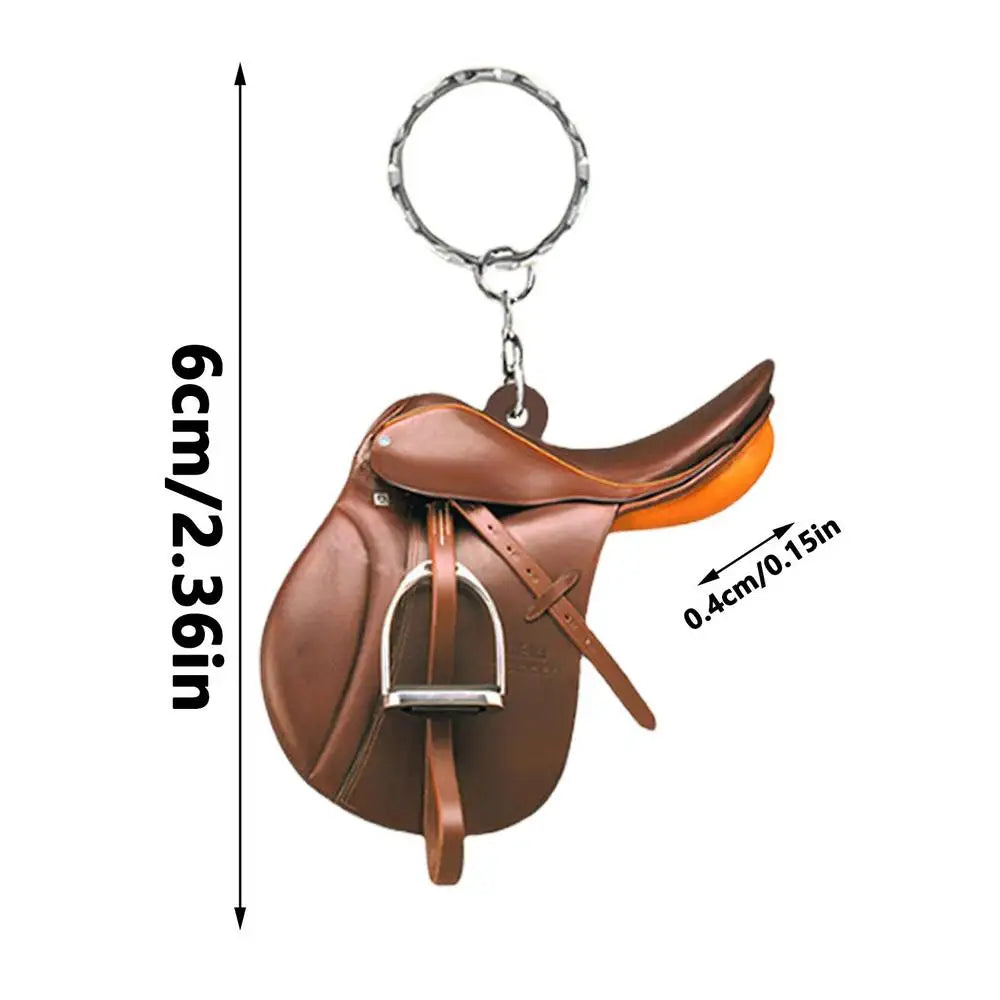 Horse Saddle Ornament Riding Horse Keychain Flat Acrylic Horse Lover Saddle Cowboy Cowgirl Western English Car Rear View Mirror Accessories