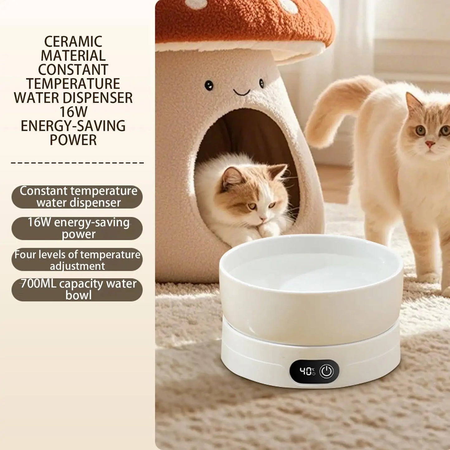 Heated Cat Dish 4 Temperature Settings Winter Pet Drinking Plate Thermal Heated Water Bowl for Chickens Ducks Birds Animals Dogs