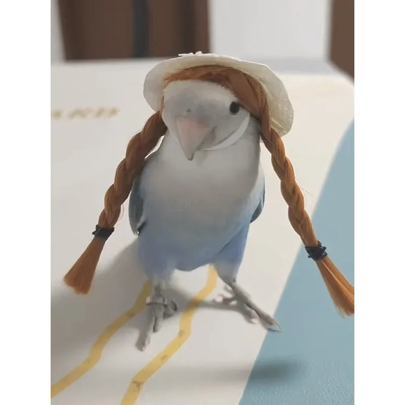 Small Pet Bird Hand Woven Headband Hat Peony Parrot Pet Hair Accessory Headband Adjustable Bird Toy Accessories Pet Supplies