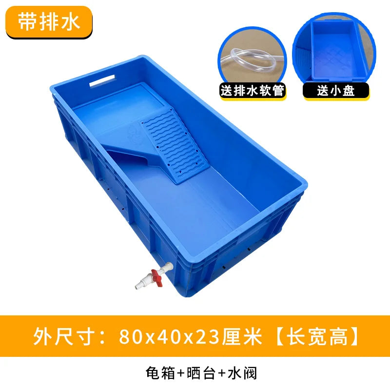 ‌Heavy-Duty Turtle Tank with Basking Platform - Large Plastic Aquarium for Reptiles, Waterproof Fish Pond with Drainage System