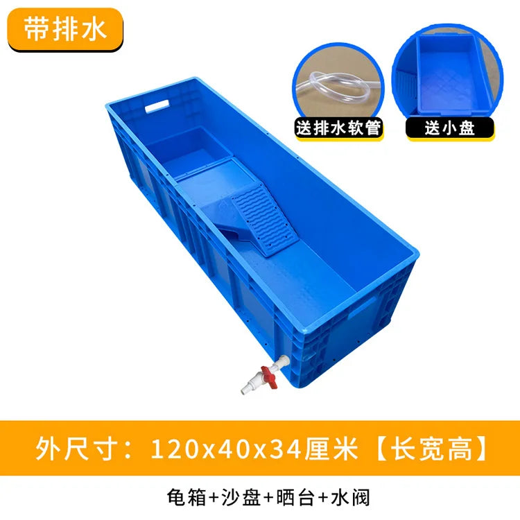 ‌Heavy-Duty Turtle Tank with Basking Platform - Large Plastic Aquarium for Reptiles, Waterproof Fish Pond with Drainage System