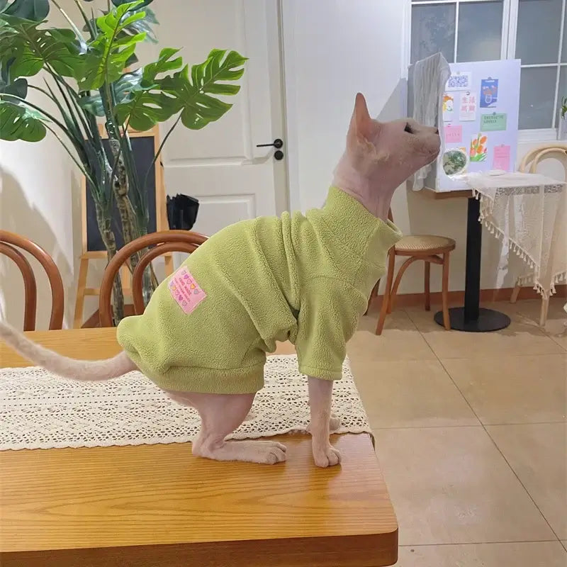 Fleece Coat for Sphynx Cat Warm Sweatshirt 4-legged Jumpsuit