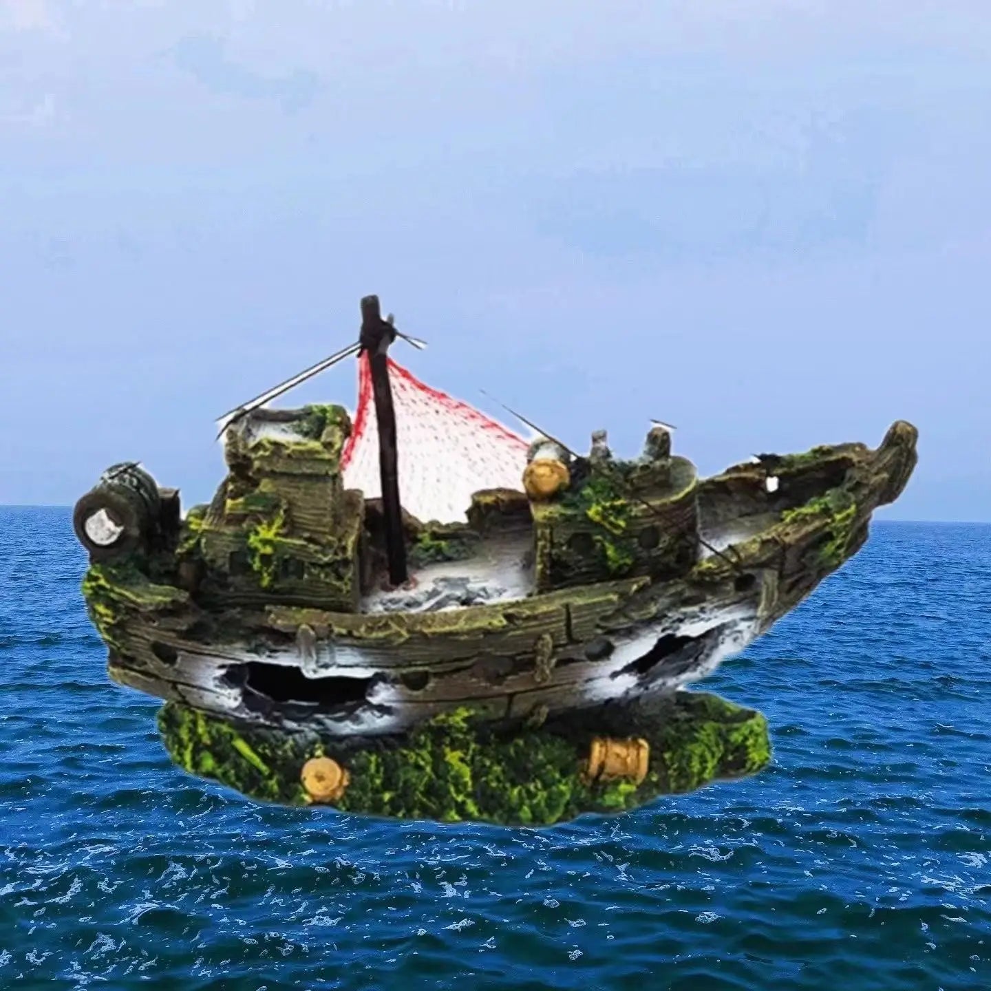 Aquarium Decor Fish Tank Resin Shipwreck Decoration Pirate Treasure Ship Fishing Net Ornament Accessories Statue For Fishes Hide