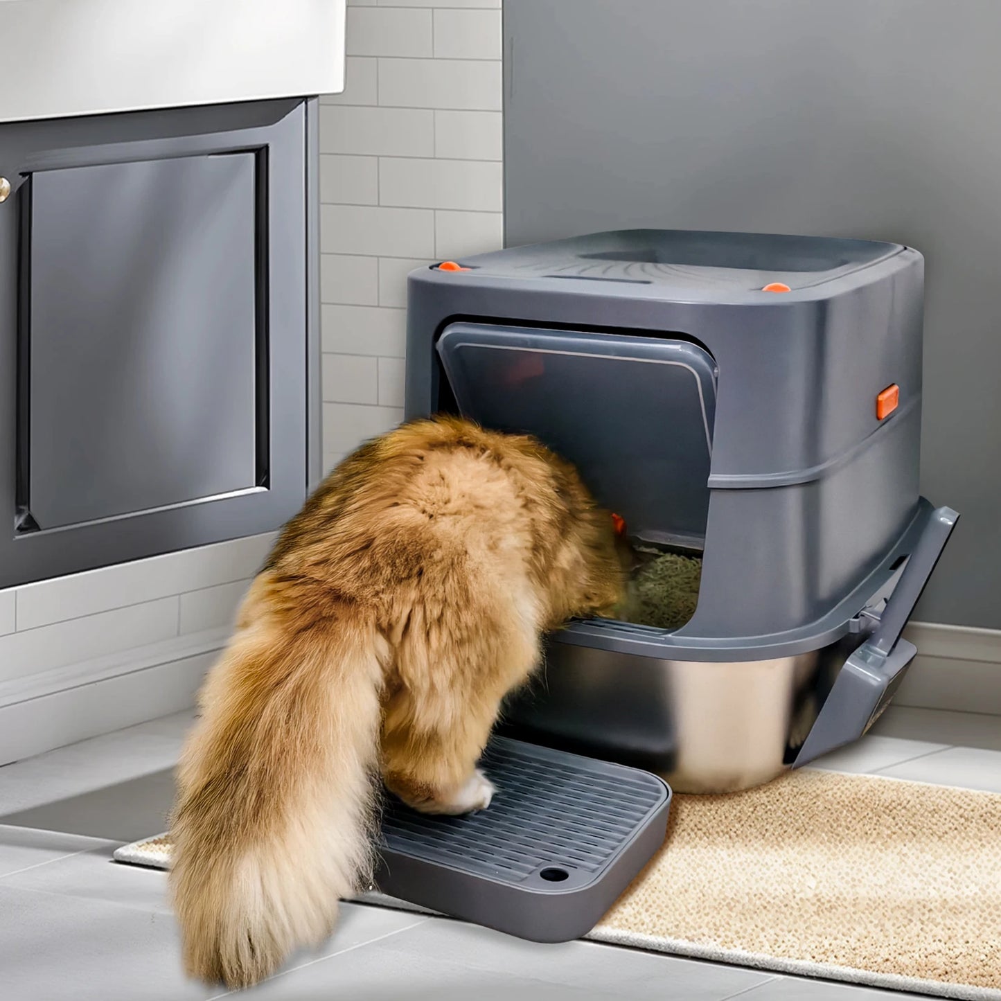 4-Style Cat Litter Box with Lid Large Kitty Litter Box Enclosed with High Sided Enclosure Scoop Non-Sticky