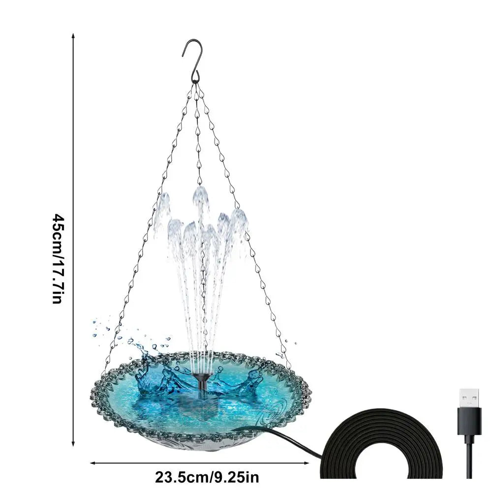 Bird Bath For Outside Hummingbird Hangable Food Feeder USB Charging Hangable Bird Feeder And Bath With Fountain Pump