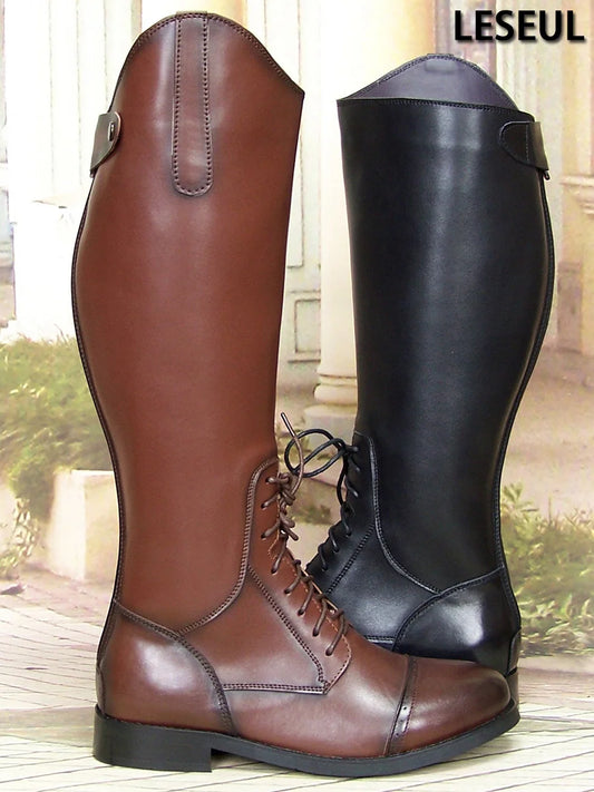 Men's High-top Genuine Leather Cowhide Ceremonial Guard Boots  British Autumn Zipper Men's Long Leather Riding Boots