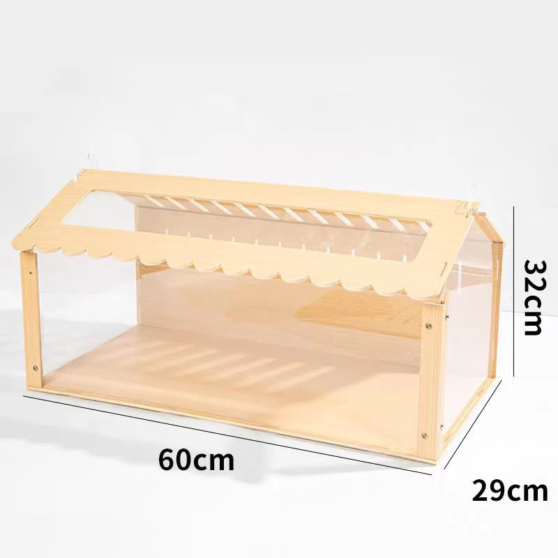 Wooden and Acrylic Hamster Cage Transparent Ornamental Pet Breeding Crate DIY Aquascape Pet Crate