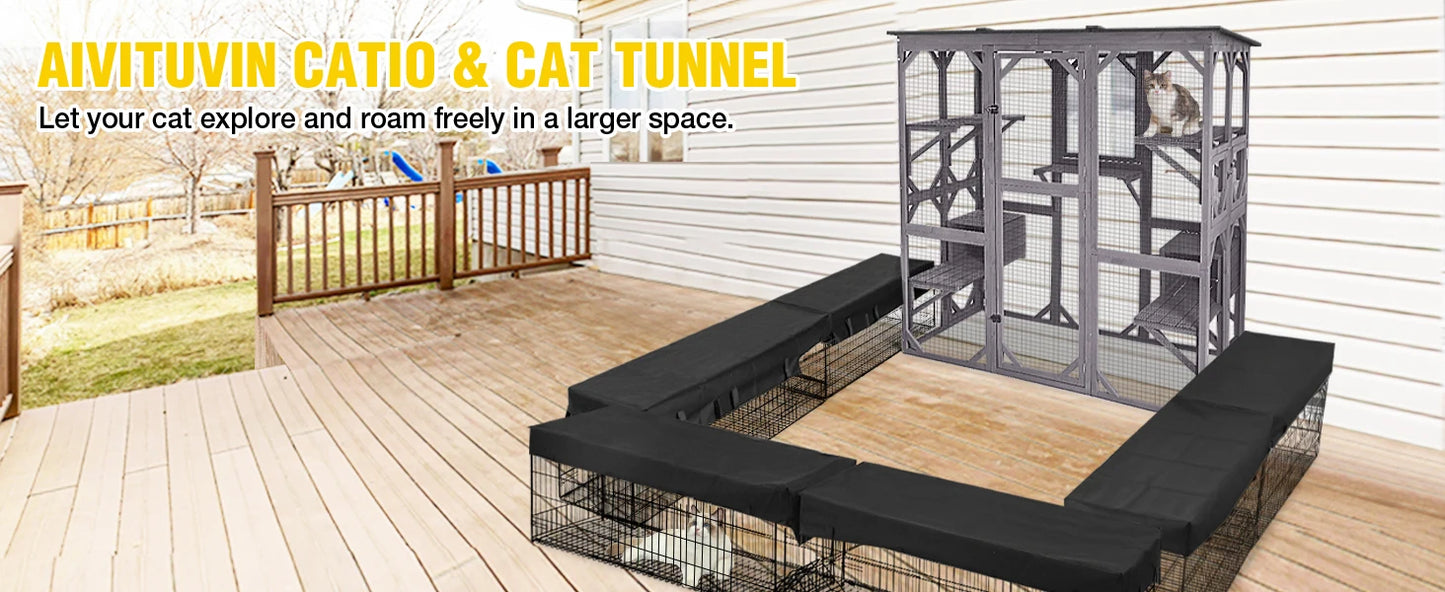 Outdoor Cat Enclosure Large Walk in Cat Kennel Kitten Cage with Platforms and Small Houses