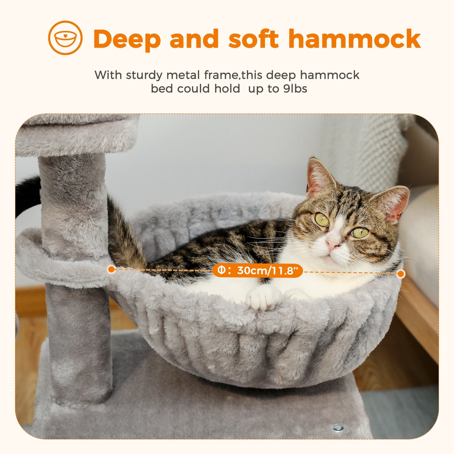 Cat tree Cat Tower for Indoor Cats Cat Activity Tree with Cat Scratching Posts Big Hammock and Removable Top Perch