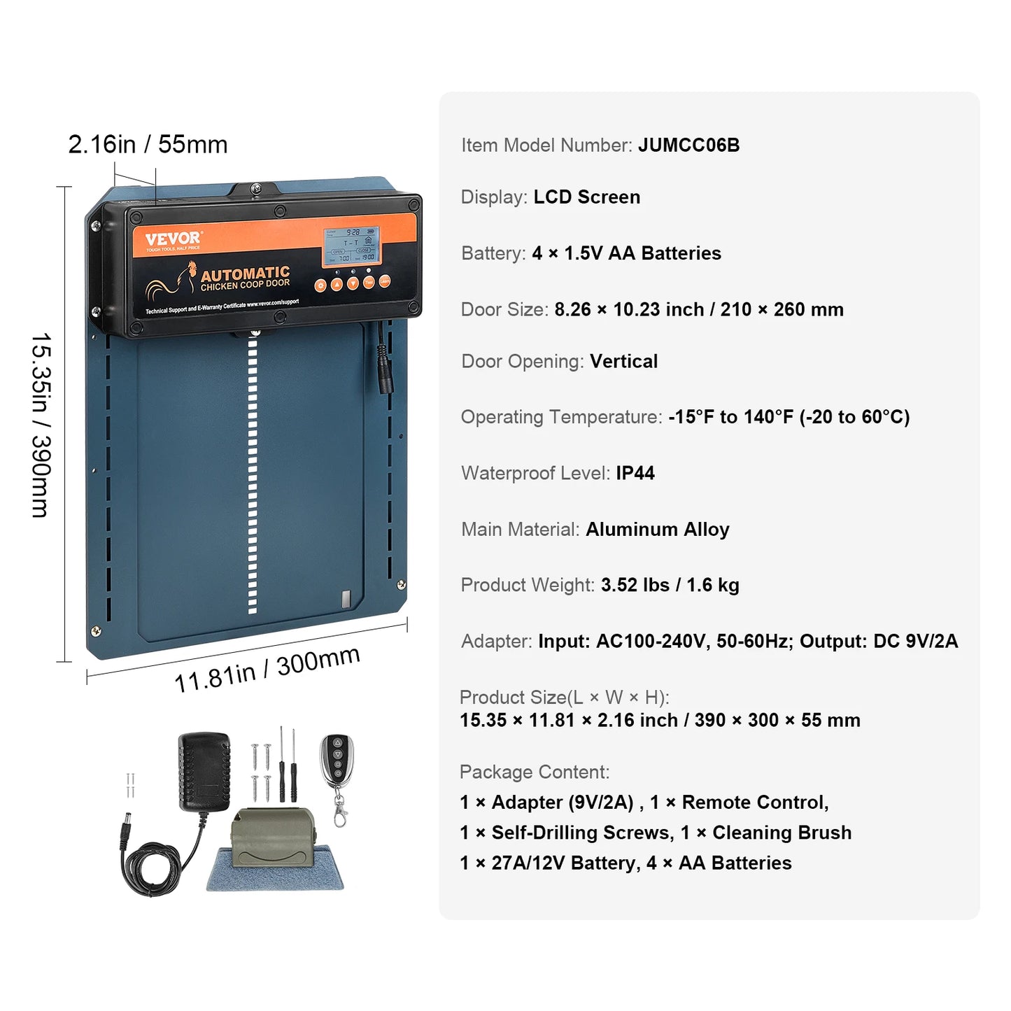 Automatic Chicken Coop Door with Light Sensing Remote Control Auto Chicken Door Opener Chicken Supplies Battery Powered