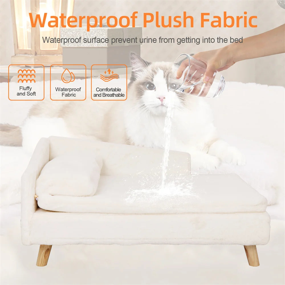 Luxury Elevated Dog  Cat Sofa Bed with Backrest Plush Cushion for Small Medium