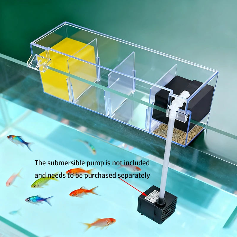 Hang-On Aquarium Filter Box Quiet Water Circulation System Dry-Wet Separation Filter Box for Small medium Fish Tank Turtle Tank
