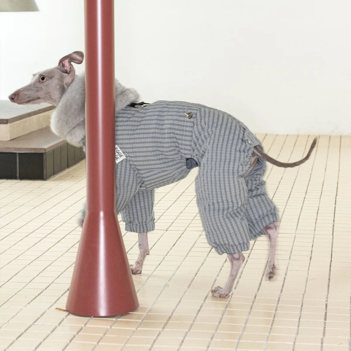 Thick Plaid Down Coat for Dogs in Winter Waterproof Windproof Grey Warm 4-leg Mink Fur Collar Puffer Jacket for Italy Greyhound