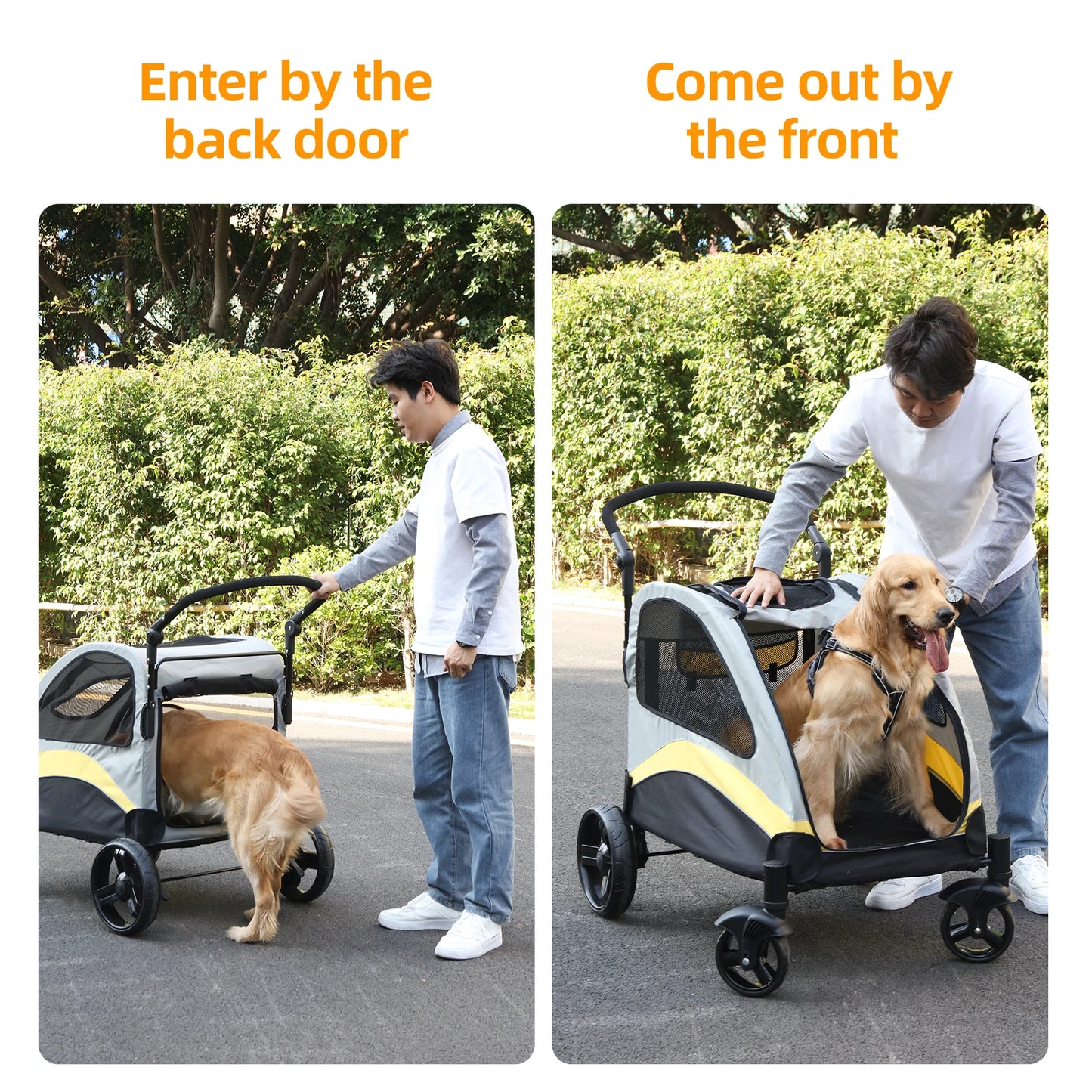 Dog Stroller Ultra-large 4 Wheels Pet Jogger Wagon Foldable Cart Travel Trolley Outdoor Animal Carrier Load Up To 55kg or 121.254 lbs adjustable handle