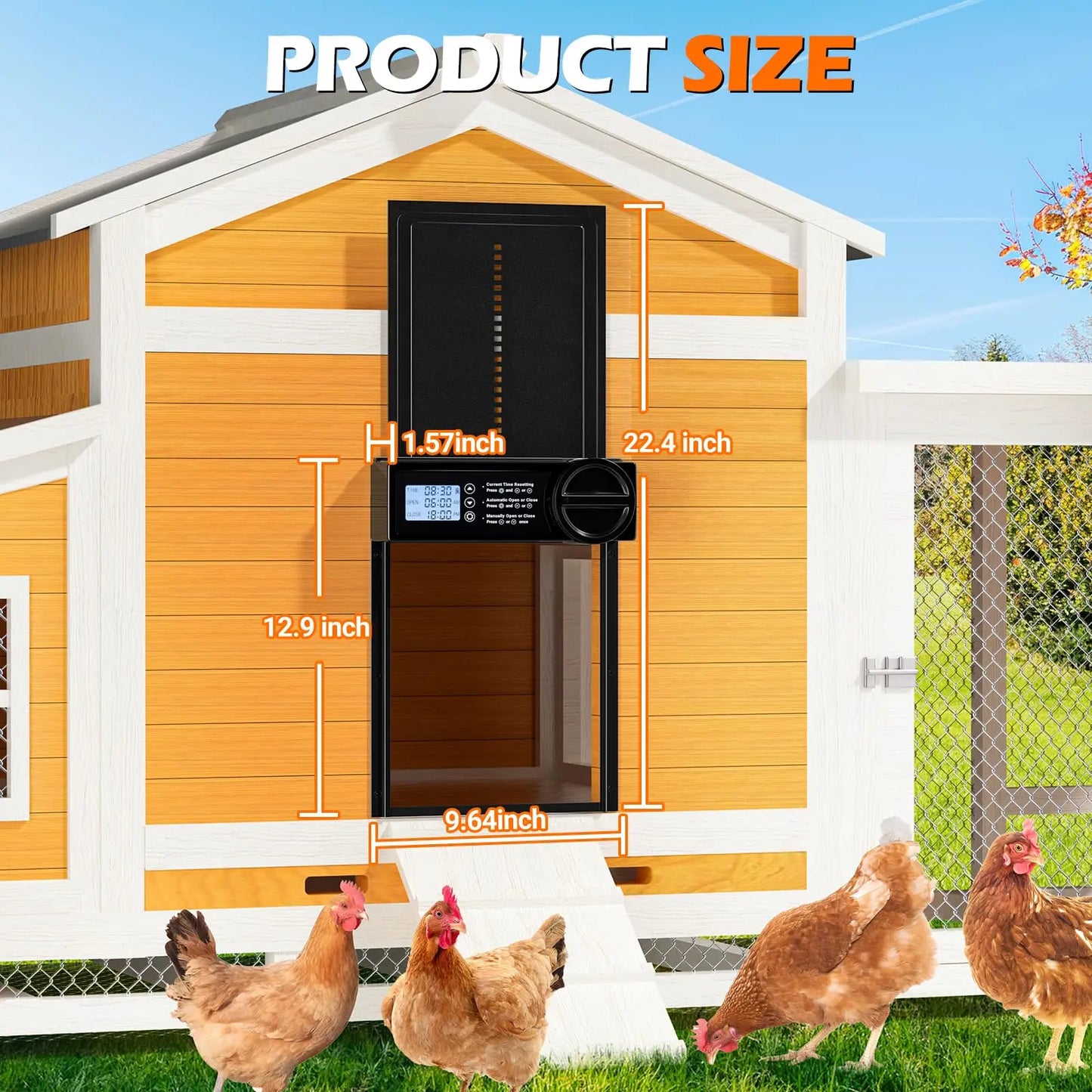 Automatic Chicken Coop Door Auto Duck Door Battery Powered Electric Chicken Coop Door with Timer & Manual Control LED Screen