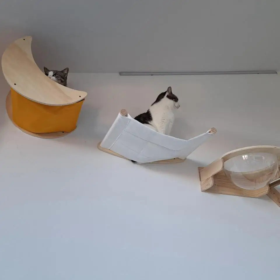 Wall-Mounted Cat Hammock Cradle Cat Climbing Frame Floating Shelf Solid Wood Cats Scratch Posts for Sleeping and Playing Toy