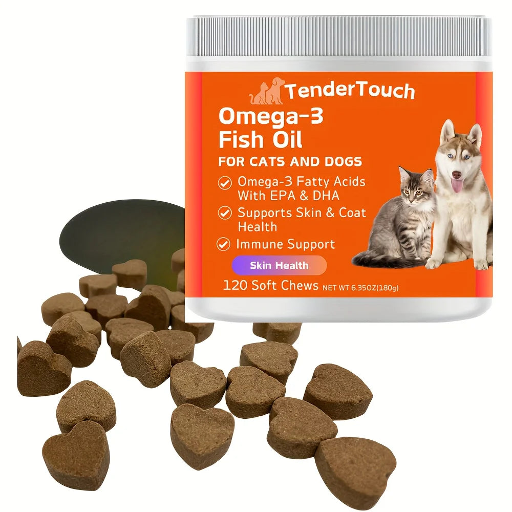 240 Chews - 2 Pack (2 x 180g/6.35oz) 360g/12.7oz - TenderTouch Omega 3 Fish Oil Supplement for Dogs & Cats, Omega 3 Fish Oil