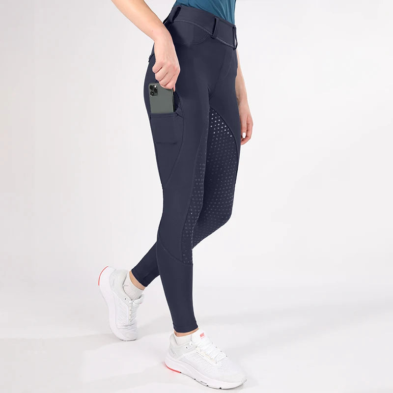 MXLLINA White Horse Riding Pants Women Equestrian Breeches Full Seat Silicone Competition Leggings Anti-pilling Sports Tights