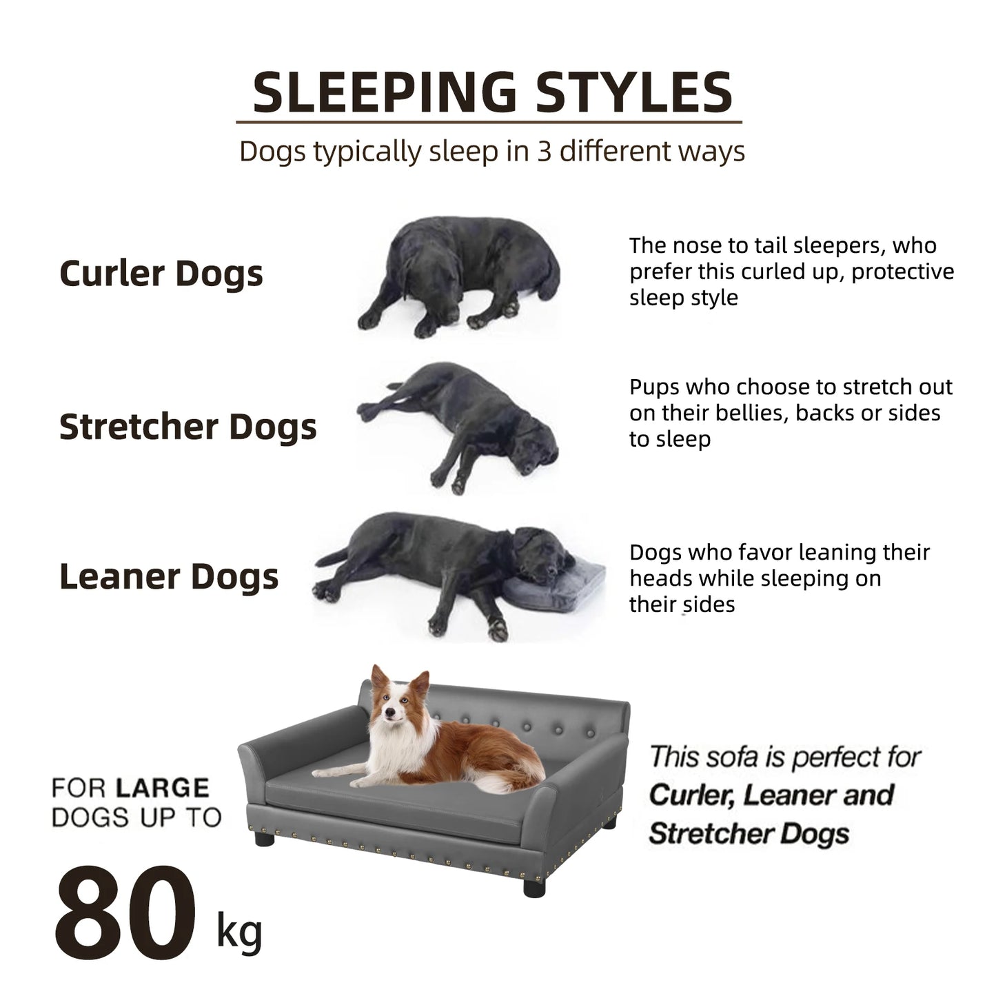 Elevated Luxurious Dog Bed Sofa Microfiber Leather Cover Extra Large with Removable Cushion