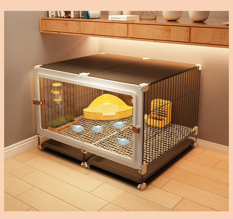 Large Quail Cage with 2-Tier Wire Floor & Droppings Tray, Ventilated Chicken Coop Foldable Breeding Box Educational Kids Project