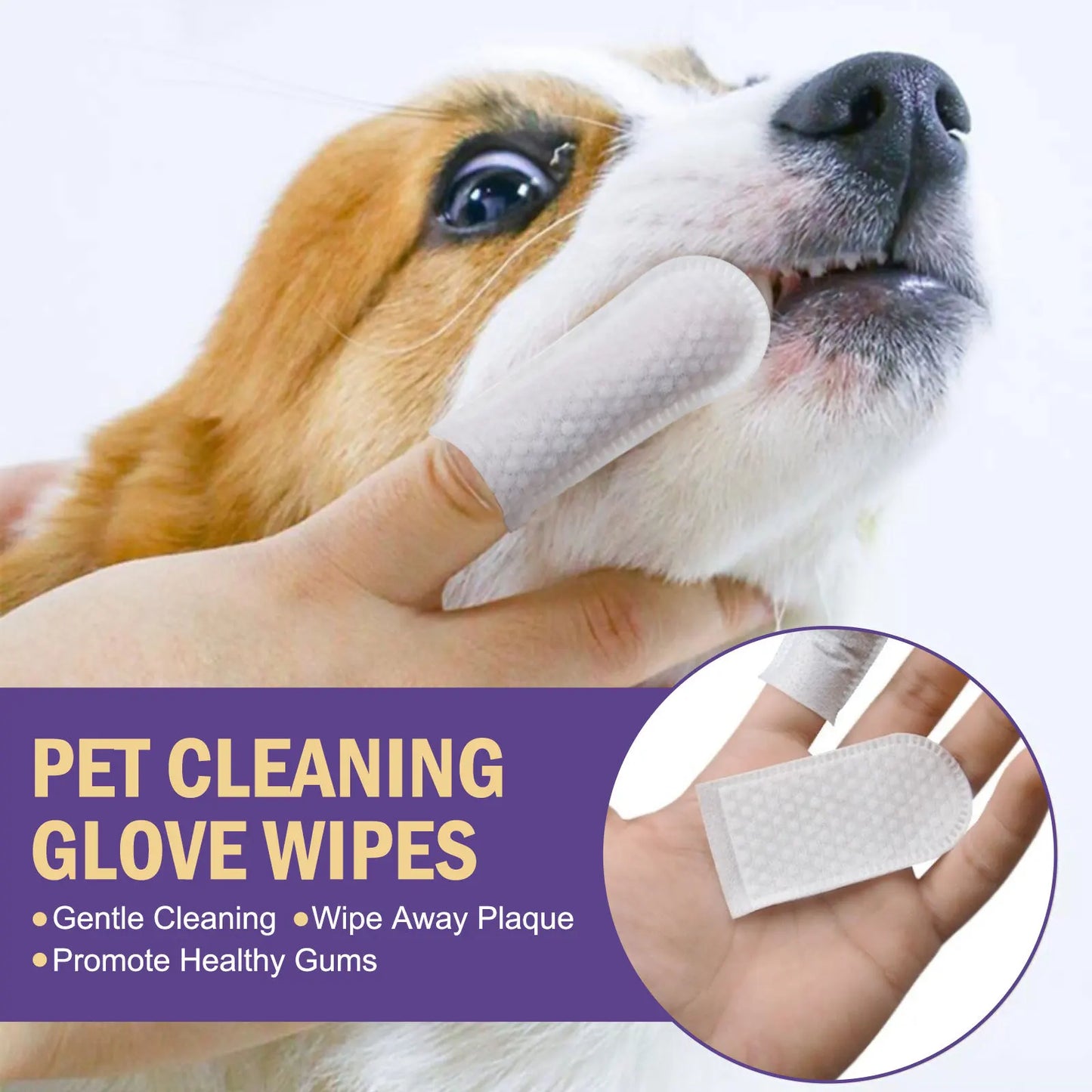 50PCS Cat & Dog Tooth Cleaning Glove Wipes, Pet Gum Care Gentle Tartar Odor Removal, Individually Packaged-Convenient-Lemon Flavor