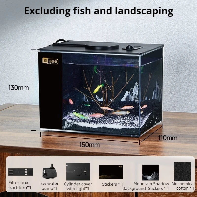 Desktop Fish Tank Betta Goldfish Aquarium with Light and Water Pump Luxury Mini Fishbowl Home Fish Aquatic Pet Decor Terrarium