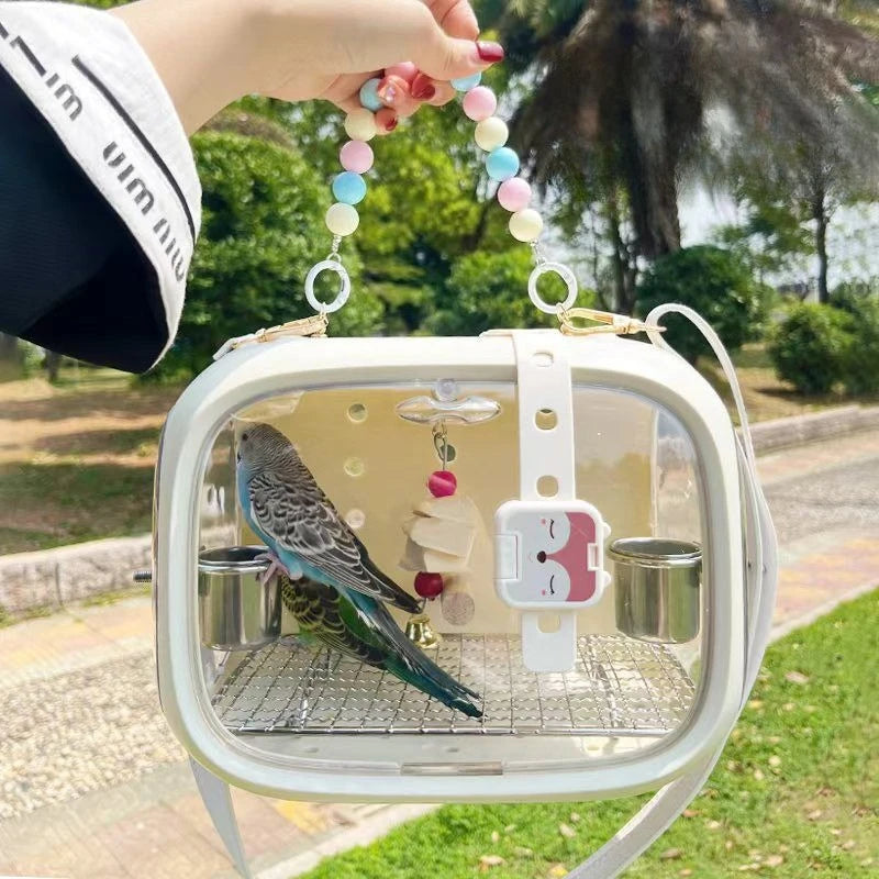 Parrot Cage Bird with Handheld Acrylic Outdoor Viewing Bird Cage Peony Carrying Bag Animals Carriers Portable Parrot Products