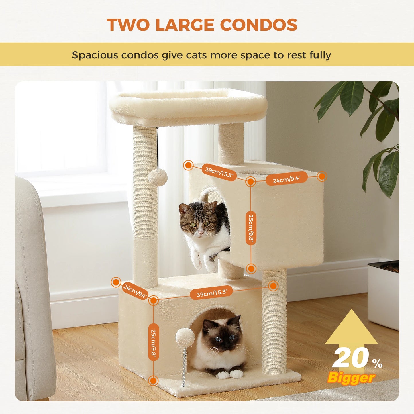 Large Cat Tree for Indoor Cats Multi-Level Cat Tower with Spacious Condos Sisal Scratching Pad Kitten House Accessories Cat Toys