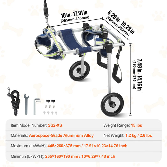 2 Wheels Dog Wheelchair for Back Legs Pet Wheelchair Dog Cart/Wheelchair for Injured Disabled Paralysis Hind Limb Weak Pet