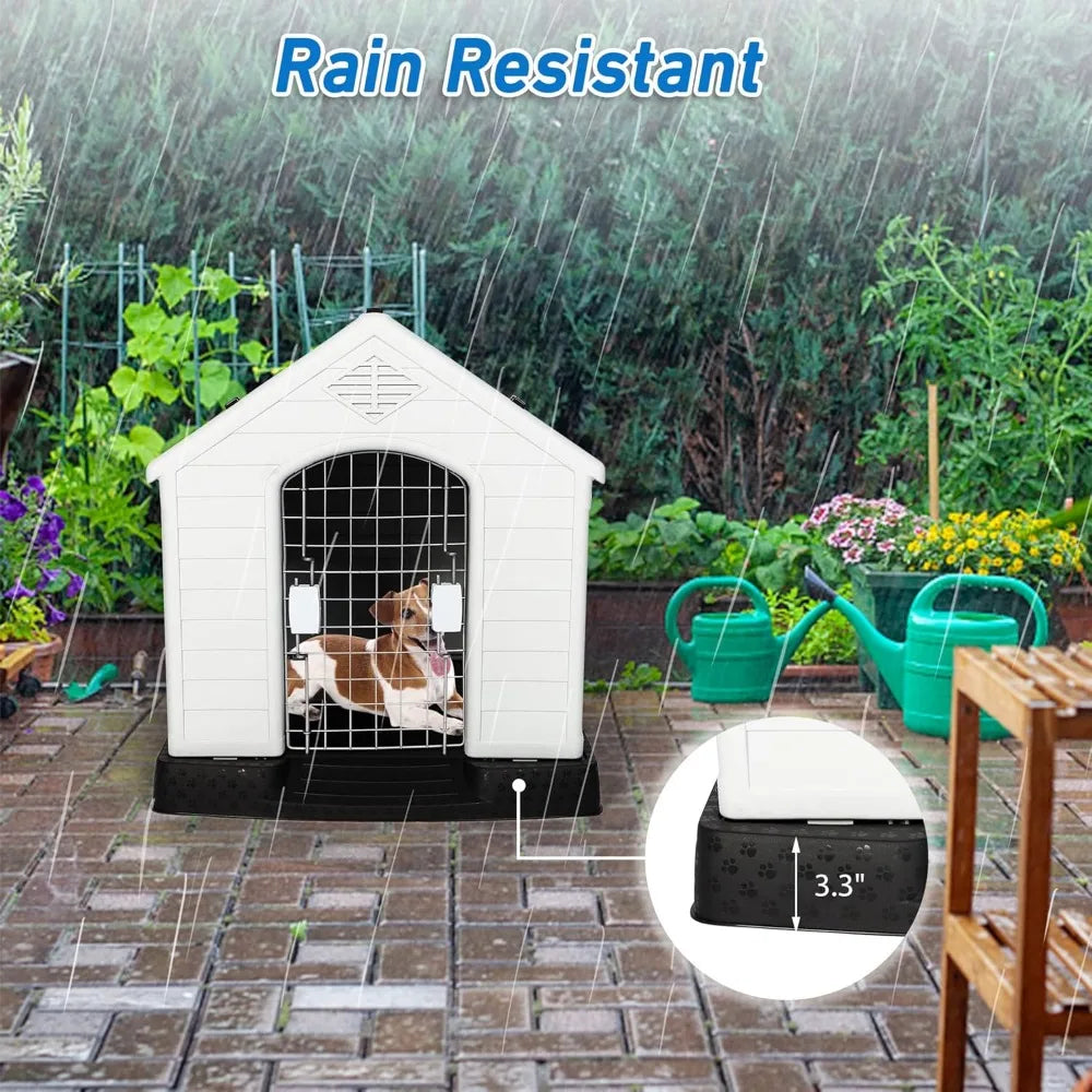 Dog Kennel Outdoor Waterproof Rainproof Pet House Crate with Door Indoor Plastic Puppy Cage, Medium