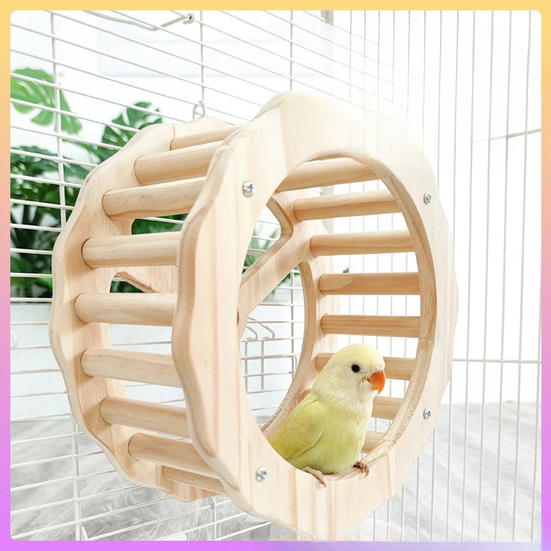 1pc Bird Wheel Toy Interactive Spinner Wheel Wooden Birds Toys Cage Accessories For birds Conures Parakeets Parrots Cockatiels Budgies