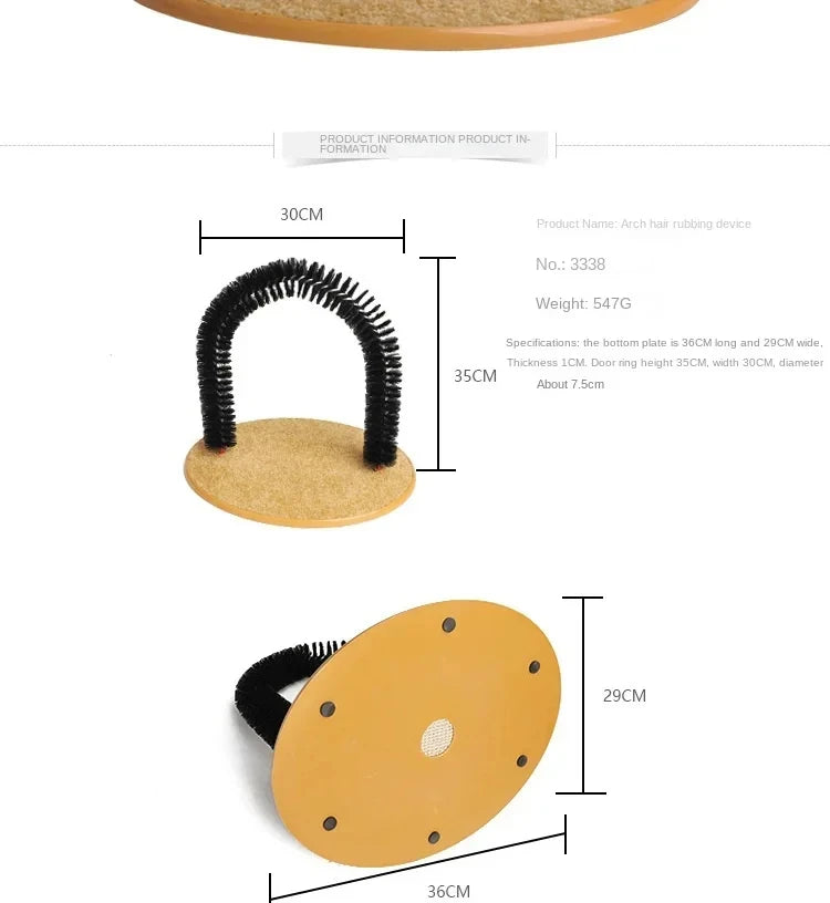 Cat Toy Arch Self Groomer Pamper Feline with A Massage Grooming Rubbing Brush with Scratching Pad Toy for Cats Interactive Toys