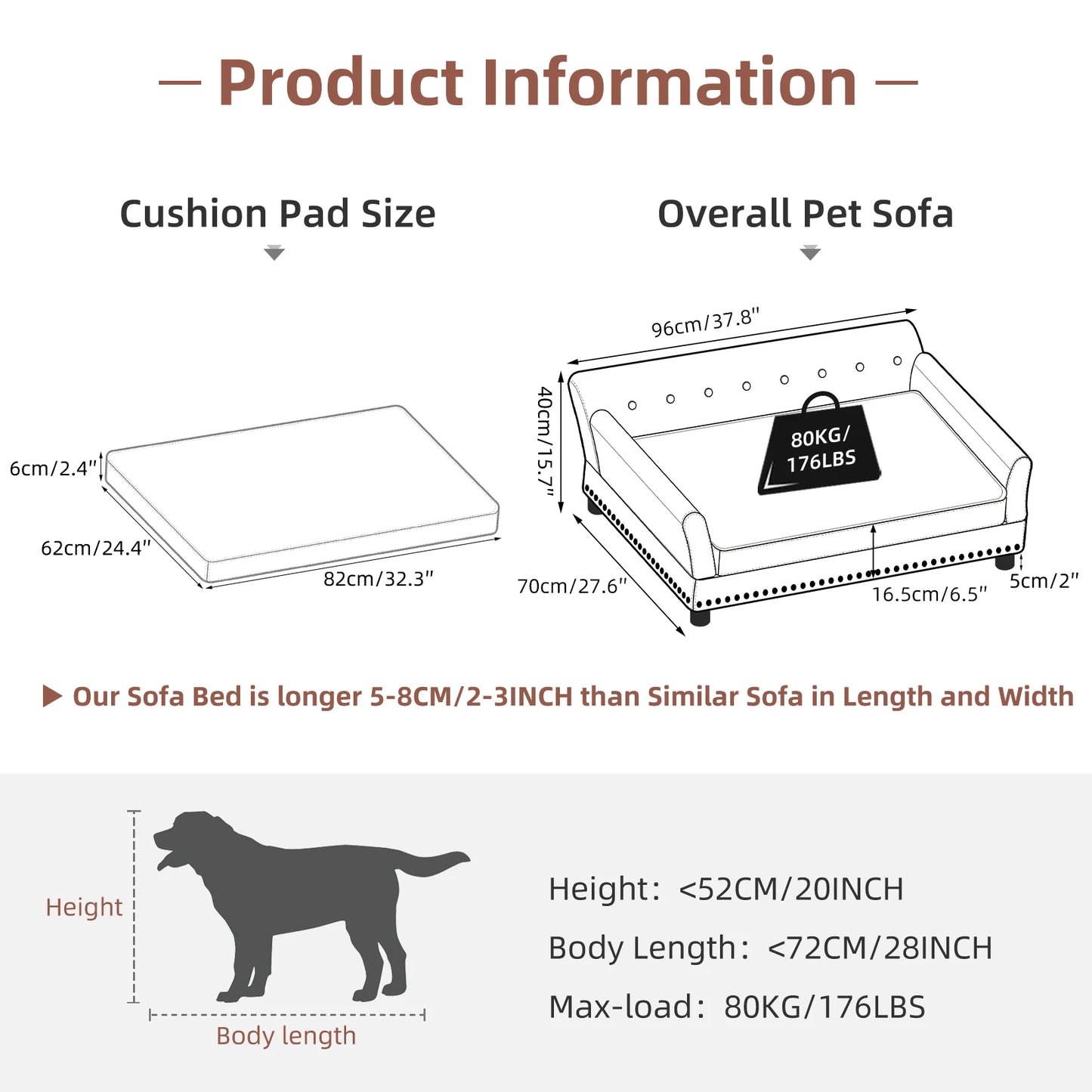 Elevated Luxurious Dog Bed Sofa Microfiber Leather Cover Extra Large with Removable Cushion