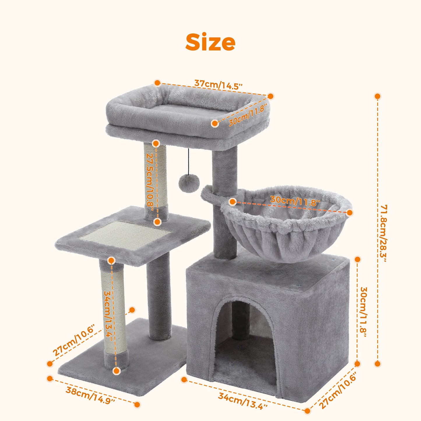 Cat tree Cat Tower for Indoor Cats Cat Activity Tree with Cat Scratching Posts Big Hammock and Removable Top Perch