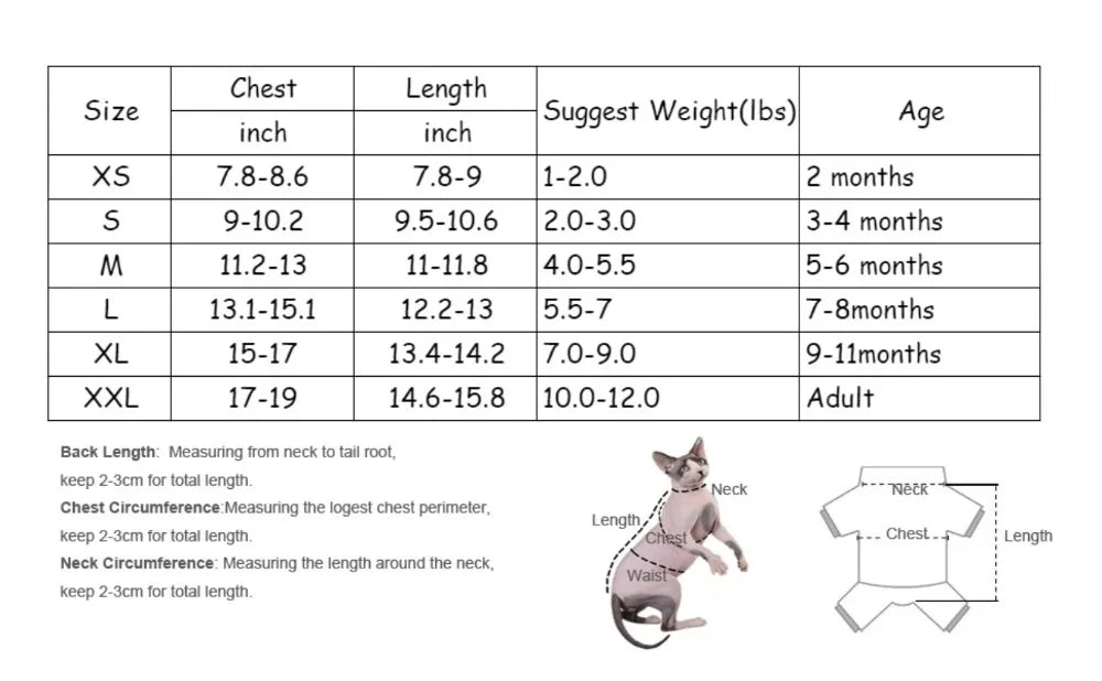 Hairless Cat Clothes Winter Two-layers Warm Thick Cat Apparel for Sphynx Cats, Devon Rex Cats, Small Cats and Dogs