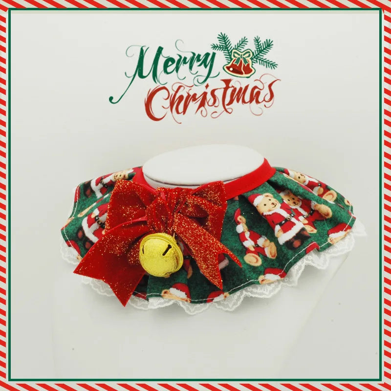 New Cat Necklace for Dog Christmas Water Towel Lace Water Towel Collar Adjustable Scarf Christmas Gift Photo Prop