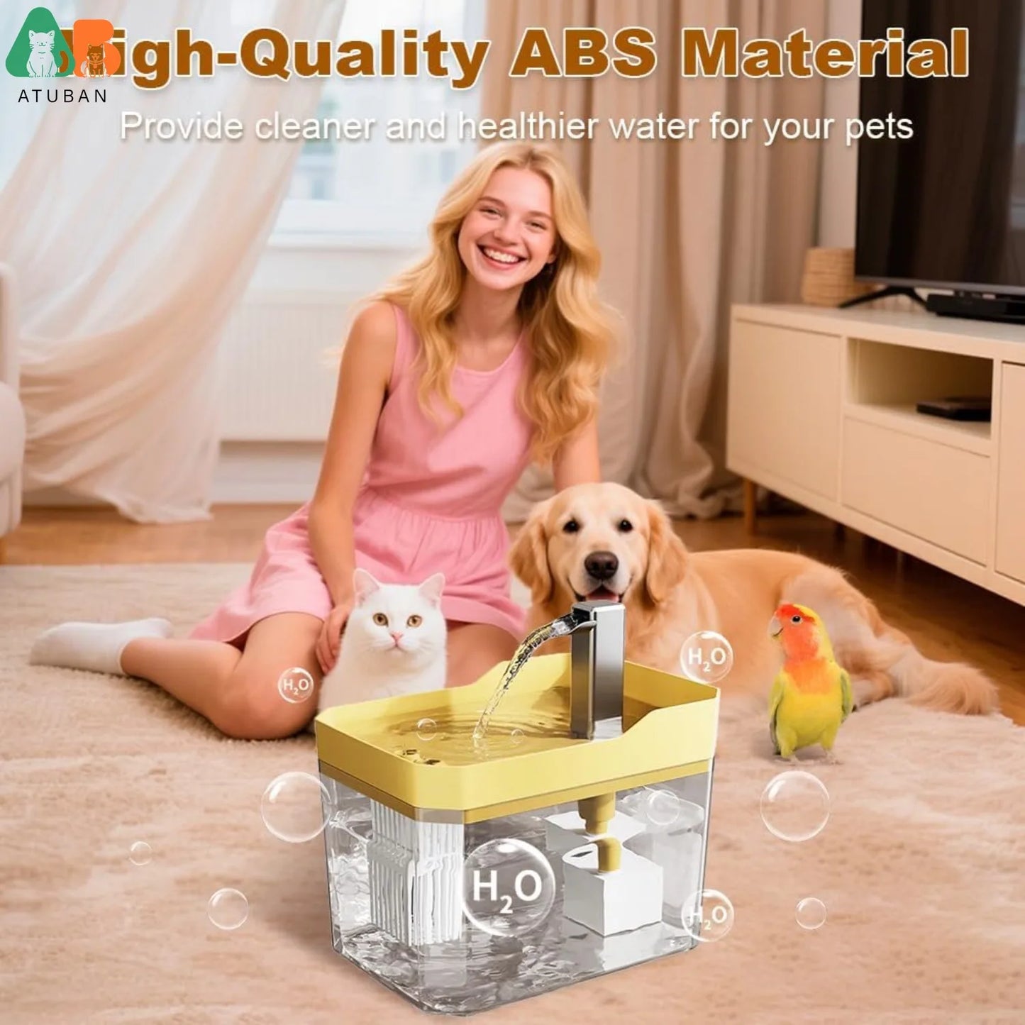 ATUBAN Automatic Parakeet Bird Bath with Pump, Bird Shower Fountain Indoor Bathtub with Running Water, Parrot Bath Tub Faucet