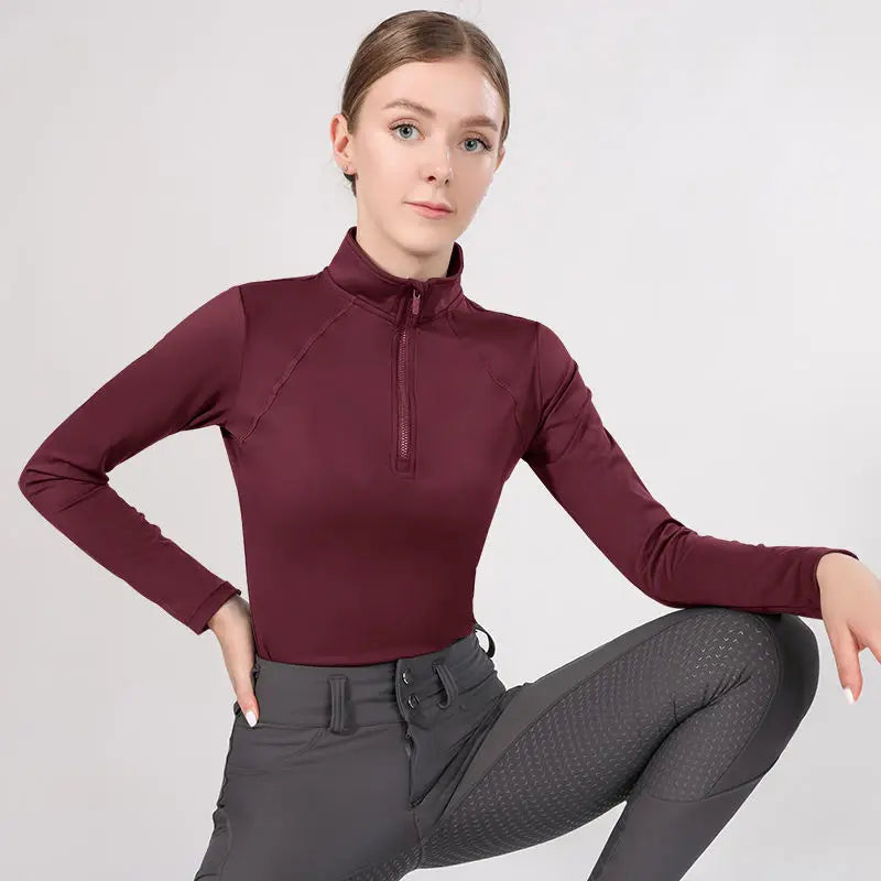 MXLLINA Western Zipper Horseback Riding Long Sleeve Base layer Equestrian Tops Breathable Riding Shirts Equestrian Clothing
