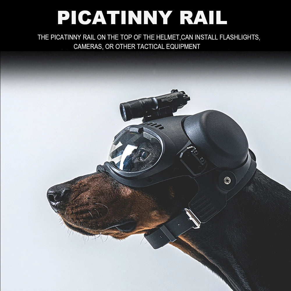 Tactical Dog Military Hunting Training K9 Helmet, Large Dog Patrol Dogs Sheepdog Pet Motorcycle Protective Helmet with Goggles