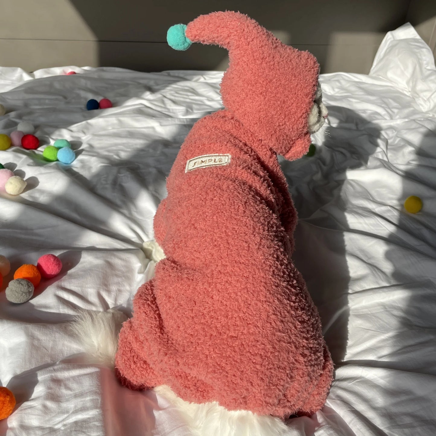 Winter Warm Plush 4-legged Sweatshirt Hat Suit for Devon Rex in Winter Soft Yellow Red Sweater for Sphynx Cat Kittens Khaki Coat