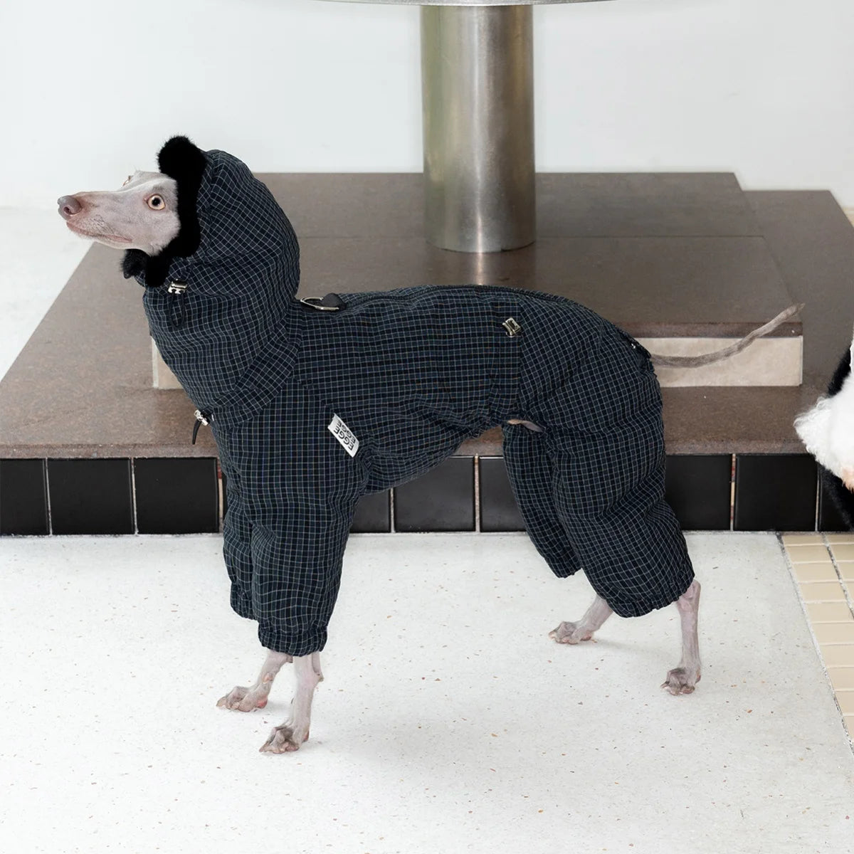 Thick Plaid Down Coat for Dogs in Winter Waterproof Windproof Grey Warm 4-leg Mink Fur Collar Puffer Jacket for Italy Greyhound